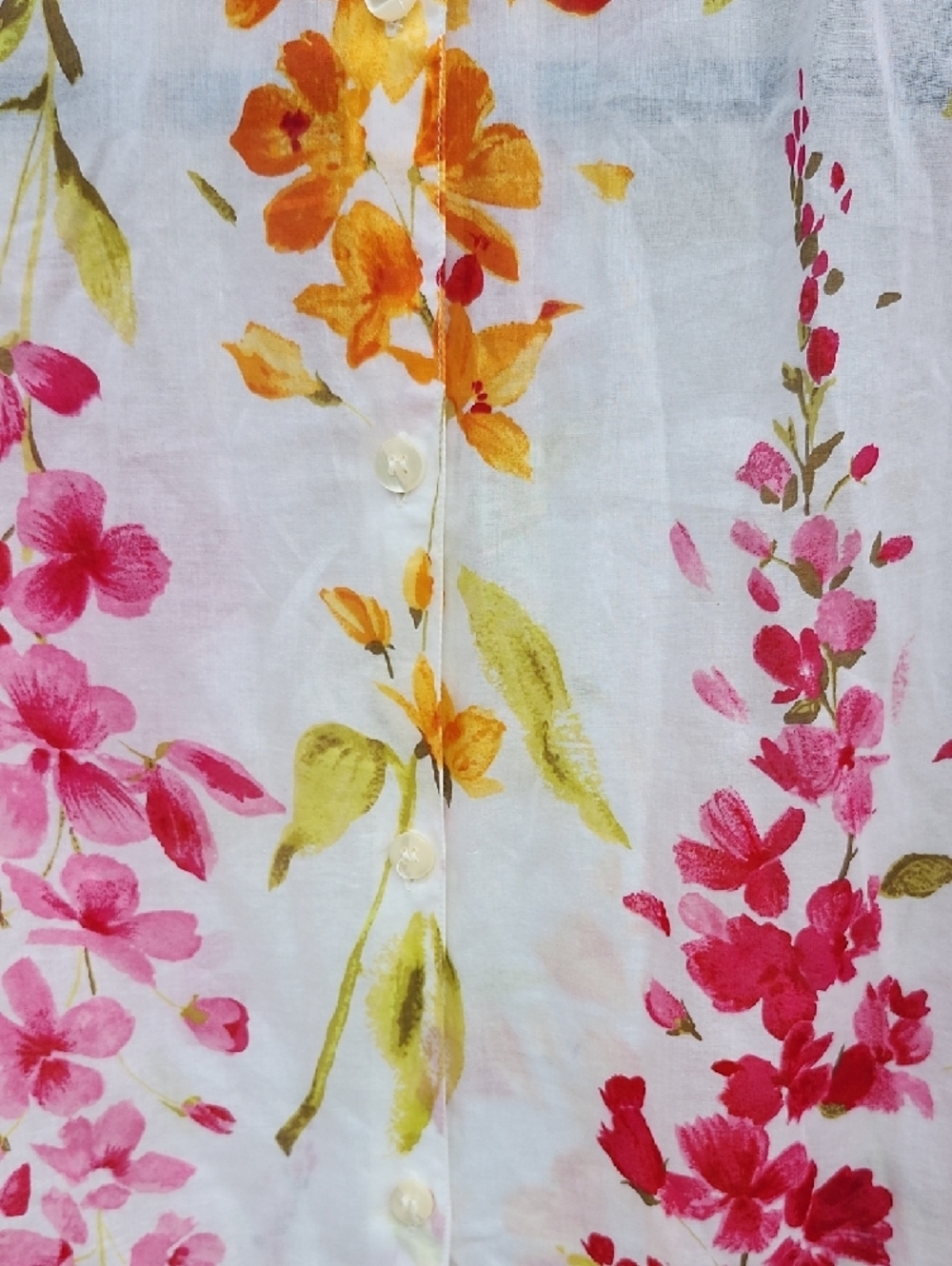 Liz Claiborne Woman Floral Button-Up Blouse in White with Pink & Yellow Blooms - Picture 10 of 13